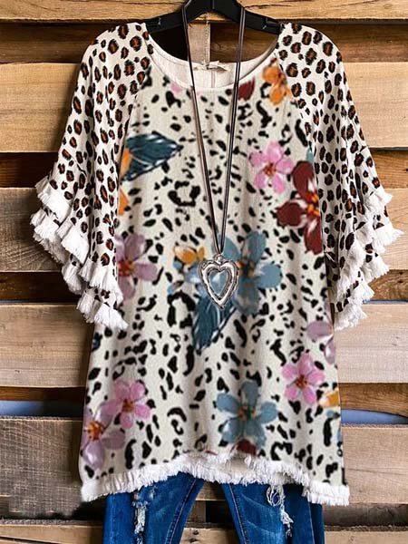 

Leopardato Maniche Corte Casuale Top, Multicolore, Blouses & Shirts