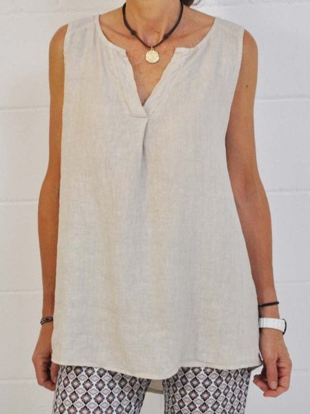 

Plain A-Line Sleeveless Shirts & Tops, Khaki, Tops