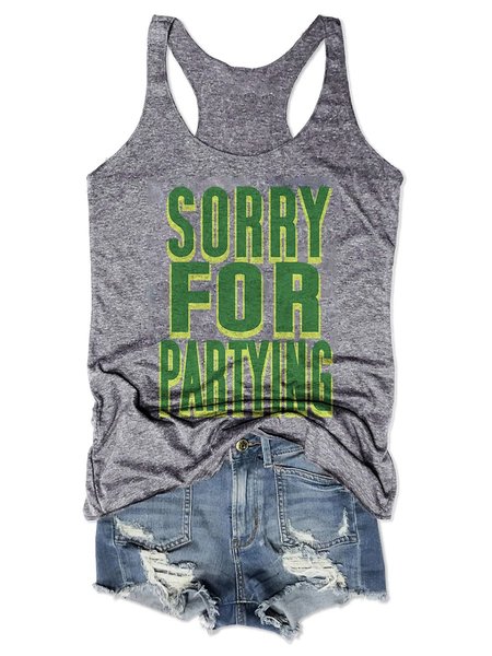 

Sorry For Partying Letter Top Tank, Gray, Tank Tops