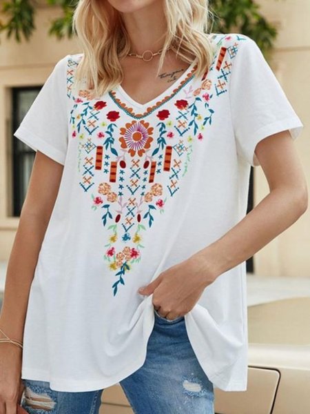 

Short Sleeve Casual Cotton T-shirt, White, T-Shirts