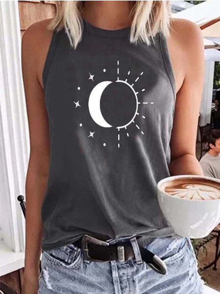 

Crew Neck Cotton-Blend Sleeveless Tanks & Camis, Deep gray, Tanks & Camis