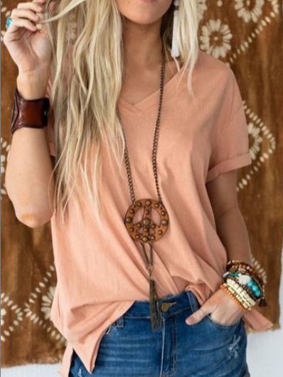 

Casual Short Sleeve Shift Shirts & Tops, Pink, Tops