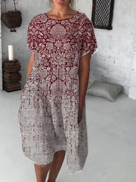 

Short Sleeve Casual Women Dress, As picture, Midi Dresses