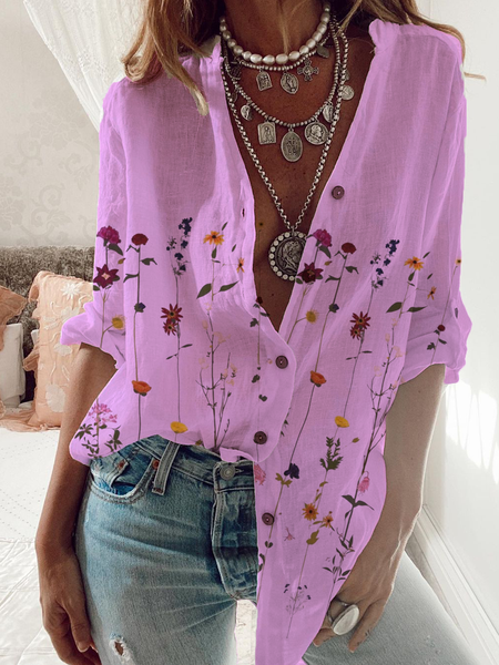 

Long Sleeve Shirt Collar Blouse, Purple, Tops