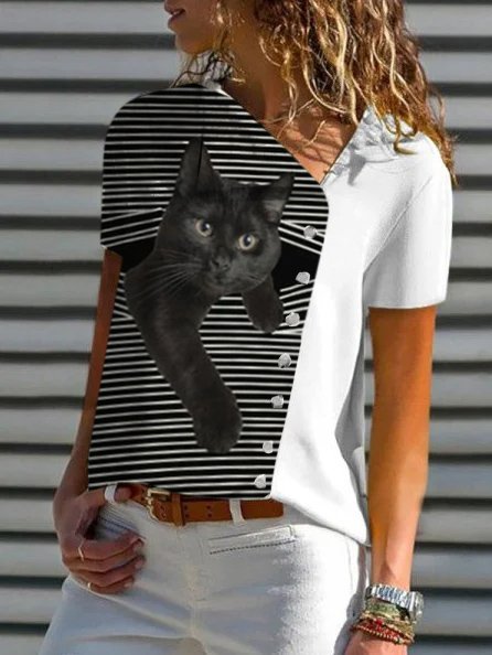 

Animal Short Sleeve Shift T-shirt, As picture, Blouses & Shirts