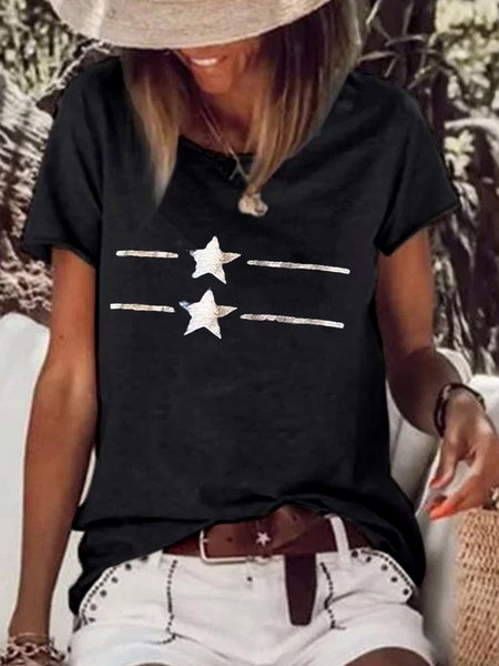 

Semplice Stella Maniche Corte Misto Cotone Camicie & Top, Nero, T-Shirts