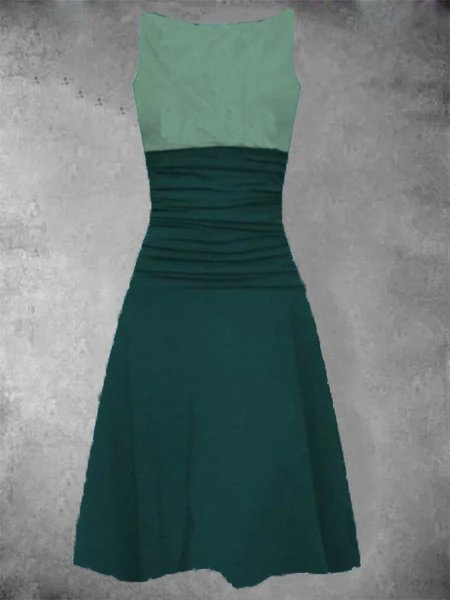 

Sleeveless Casual Color-Block Dresses, Green, Auto-Clearance