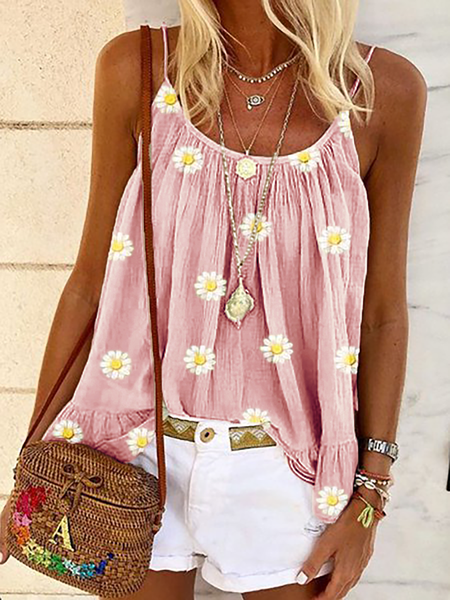 

Plus size Printed Floral Sleeveless Casual Shirts & Tops, Pink, Tops
