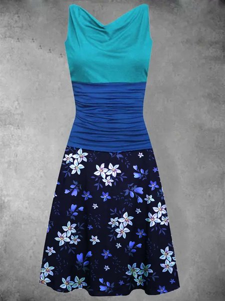 

Poliestere Cotone Vacanza Floreale Abito, Blu, Dresses