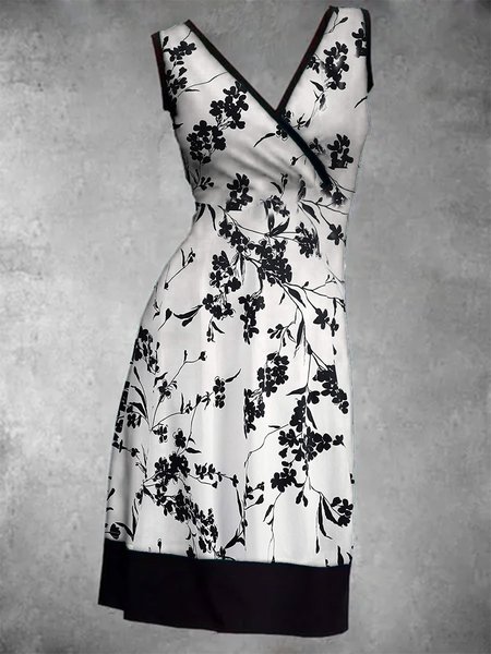 

Casuale Floreale A-line Scollo a V Abito, Bianco, Dresses