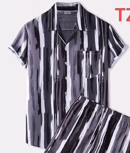 

2021 ethnic retro striped Hawaiian shirt, Black, Short Sleeves Shirts