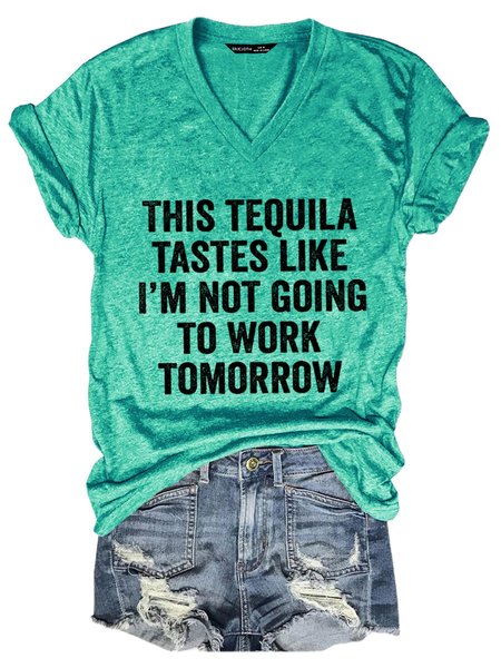 

This Tequila Short Sleeve V Neck Women Tee, Grass green, T-shirts