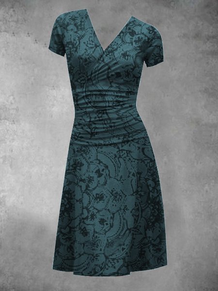 

Abito Maniche Corte Floreale Vintage A-line, Blu, Dresses