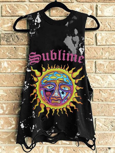 

Sublime Crew Neck Sleeveless Woman Tee, Black, Tops