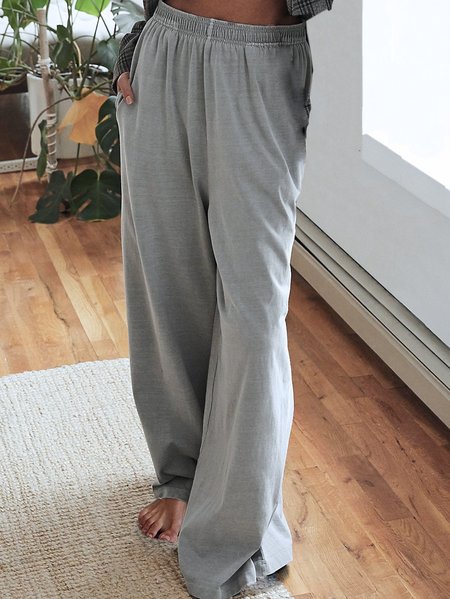 

Casuale Vita Alta Girovita E Gambe larghe Di base Cotone Pantaloni, Grigio, Pants
