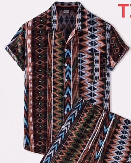 

Men's Stripe National Style Short Sleeve Casual Loose Shirt, Black, Short Sleeves Shirts