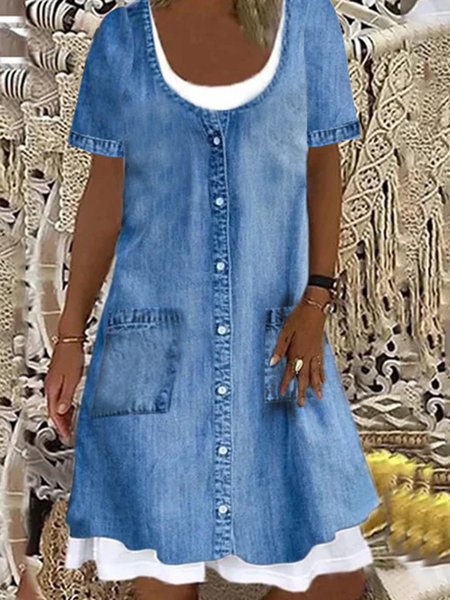 

Casuale Tinta unita Abito, Blu, Dresses
