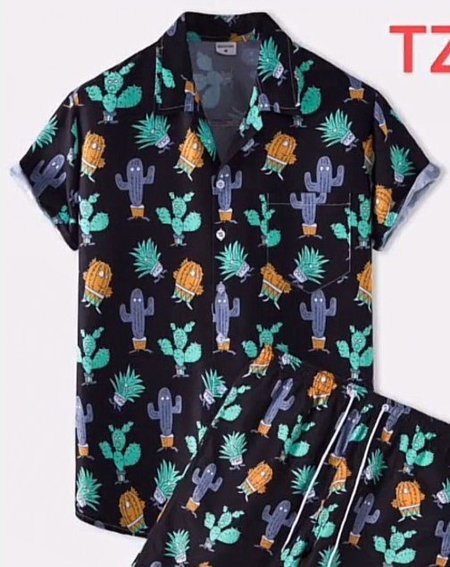 

2021 ethnic retro striped Hawaiian shirt, Black, Short Sleeves Shirts