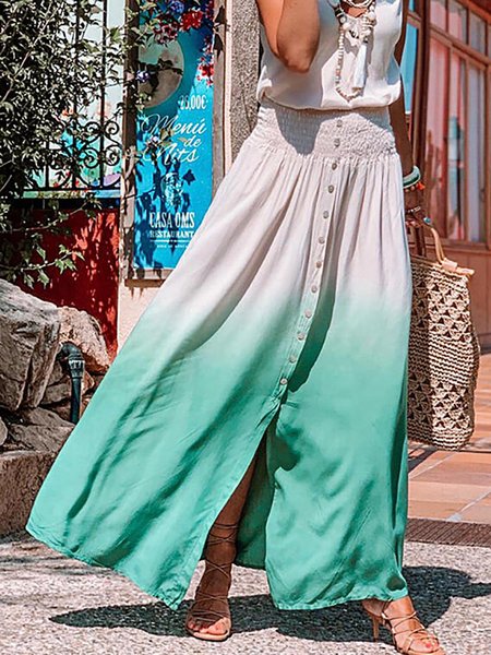 

Tie-Dye Color Block Floor Length A-Line Skirt, As picture, Skirts