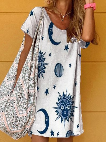 

Short Sleeve Casual Geometric Weaving Dress, White, Casual Dresses