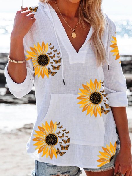 

Floreale Casuale Top, Bianco, Tops