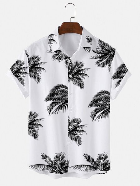 

Casual Cotton-Blend Plants Shirts, White, Men's Floral shirt