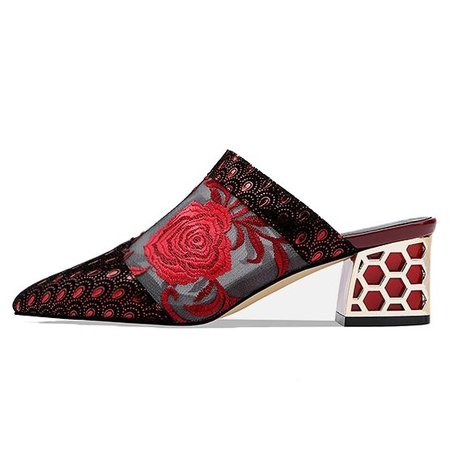 

Embroidery Holiday Slippers, Red, Slippers