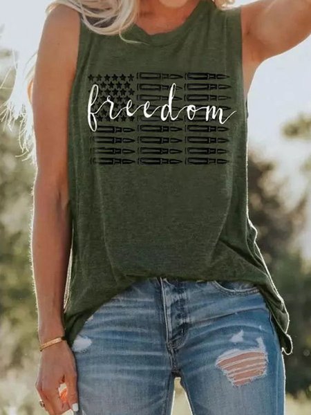 Freedom American Flag Women's Sleeveless Shirt, Army green, Tanks & Camis