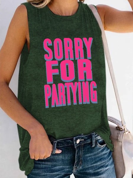 

Sorry For Partying Letter Top Vest, Dark green, Tank Tops