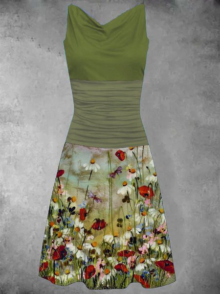 Buy A-Line Casual Sleeveless Floral Knitting Dress, Mini Dresses, Zolucky, Green