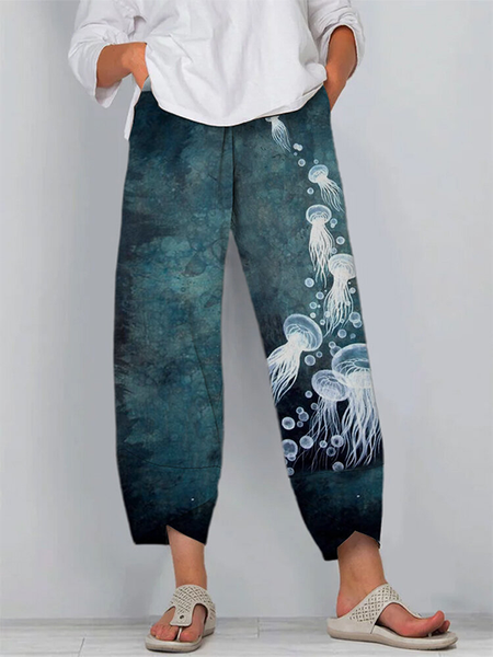 

Misto Cotone Stampato Casuale Pantaloni, Blu, Pants