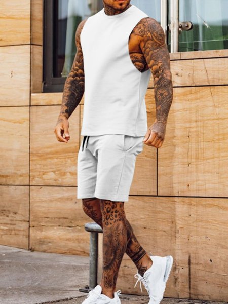 

Casual Plain Suits, White, Two-pieces