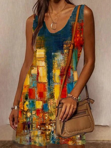

Vintage Vacanza Bohemian Dritto Scollo a V Astratto Gonna Casuale, Multicolore, Dresses