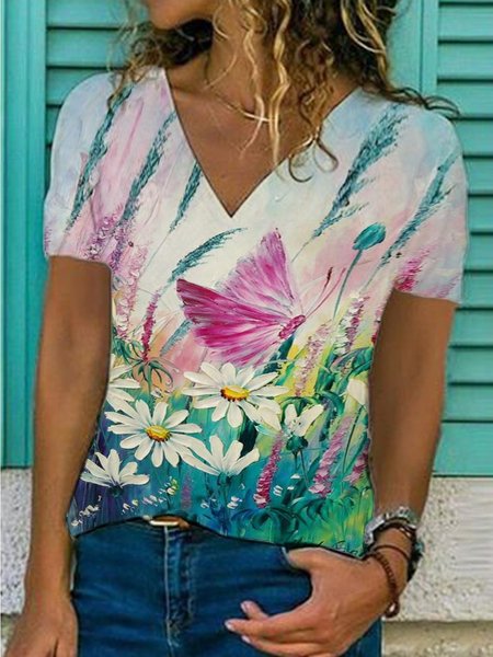 

Floral Sunflower Floral-print Casual Tops, Multicolor, T-Shirts