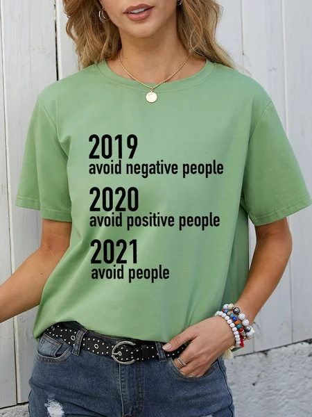 

Funny 2021 Graphic Round Neck Short Sleeve Loose Tee, Olive green, T-shirts