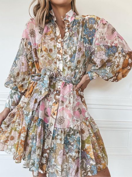

Maniche Lunghe Stampato Vacanza Floreale Abito, Come immagine, Dresses