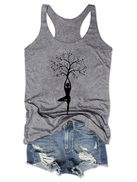 

Yoga Family Tree Graphic Vest Top, Gray, Tank Tops