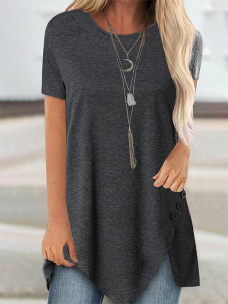 

Solido Casuale Misto Cotone Girocollo Maniche Corte Top, Grigio scuro, Blouses & Shirts