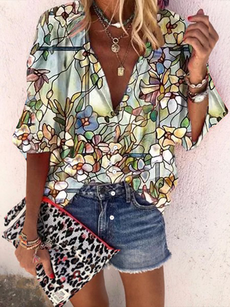 

Stampato Floreale Maniche Corte Dritto Bohemian Top, Come immagine, Blouses & Shirts