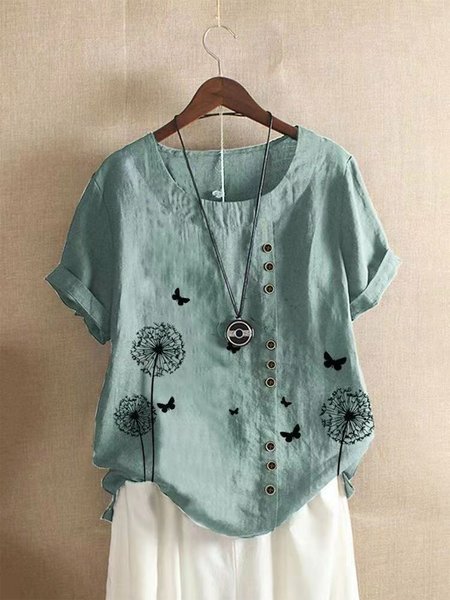 

Printed Vintage Crew Neck Cartoon Shirts & Tops, Green, Auto-Clearance
