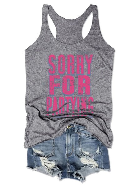 

Sorry For Partying Letter Top Tank, Gray, Tank Tops