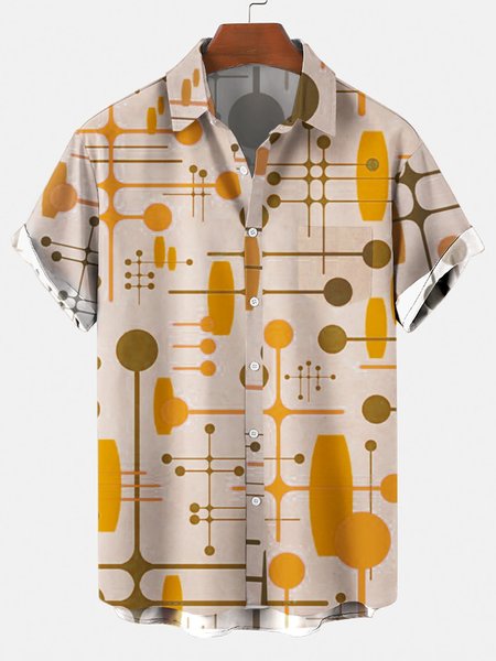 

2021 ethnic retro striped Hawaiian shirt, Orange, Men's Floral shirt