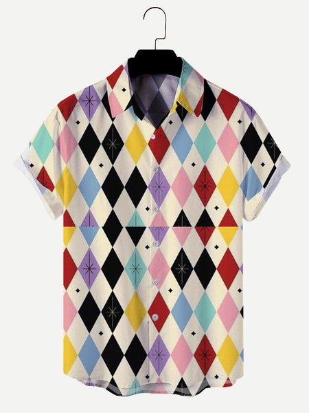

Regular Fit Short Sleeve Casual Geometric Shirt for Men, Multicolor, Men's Floral shirt
