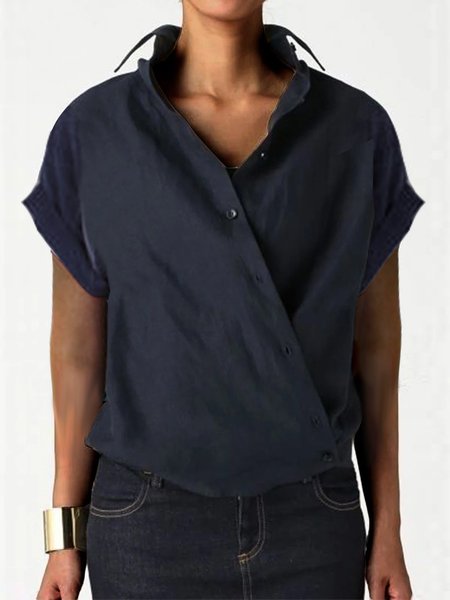 

Casuale Maniche Corte Abbottonato Camicie & Top, Blu intenso, Blouses & Shirts