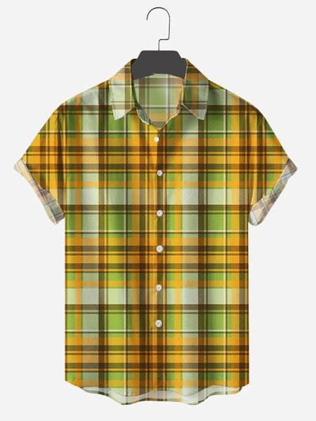 

Mens Plaid Vintage Lapel Holiday Shirts, Green, Short Sleeves Shirts