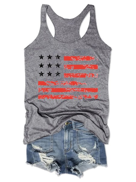 

American Flag Graphic Tank Top, Gray, Tank Tops