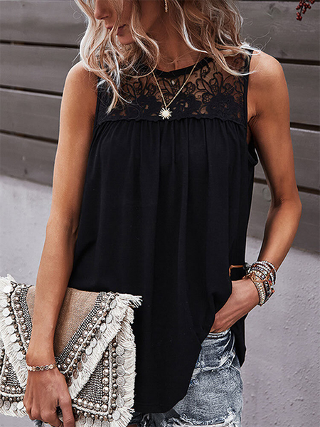 

Casuale senza maniche Solido Top, Nero, Blouses & Shirts