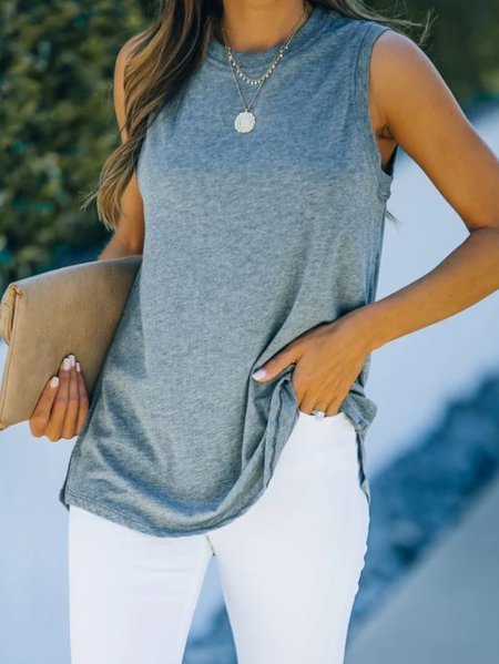 

Casual Crew Neck Tops, Gray, Tank Tops & Camis