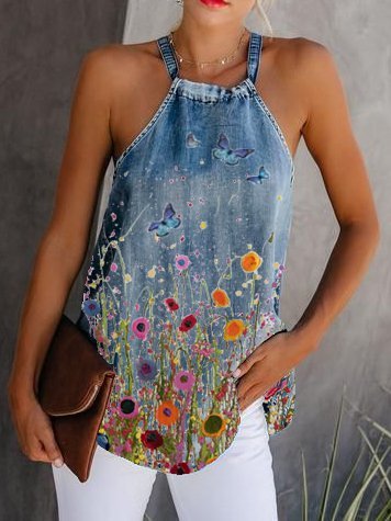 

Holiday Cotton Shirts & Tops, Blue, Tank Top