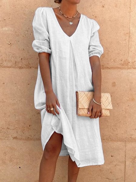 

Nuovo Donna Chic taglia grande Vintage Bohemian hippie Vacanza 3/4 Manica Tinta unita Dritto Gonna Casuale, Bianco, Dresses